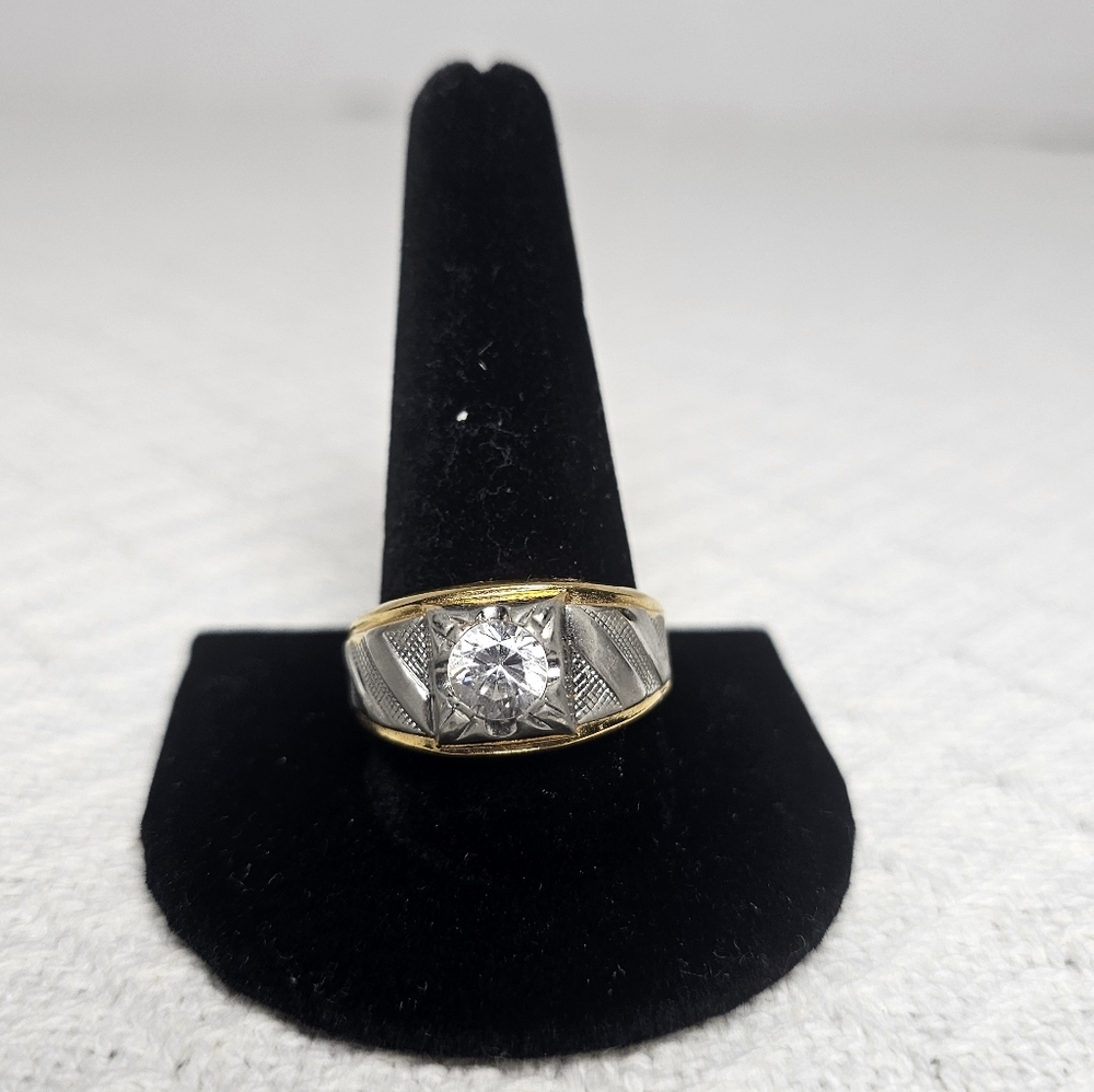 Vintage men's two-tone solitaire ring 14k HGE